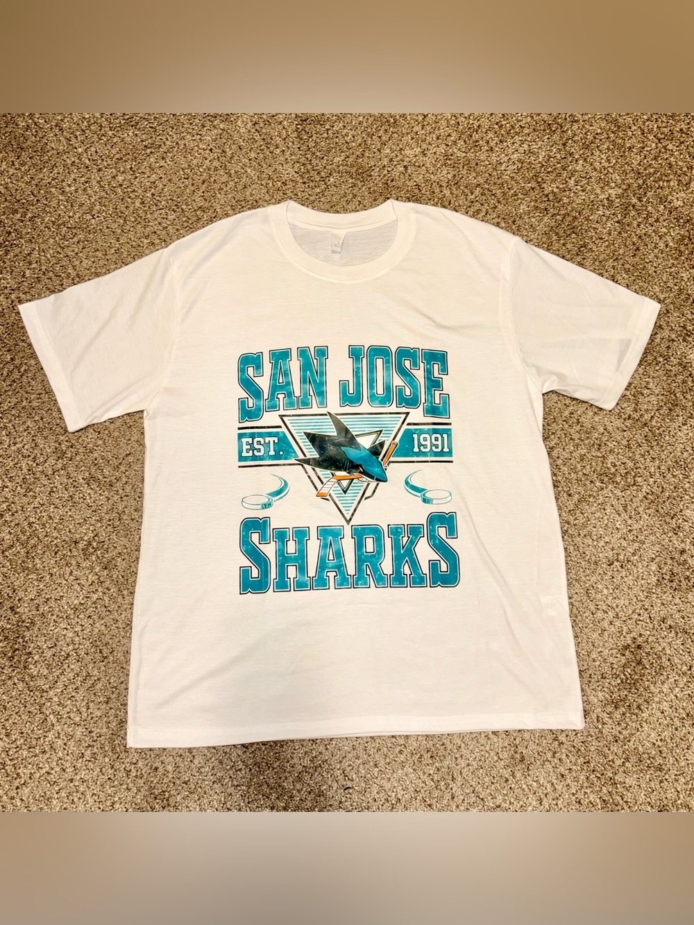 San Jose Sharks Graphic T Shirt White NHL Hockey Tee Size Large